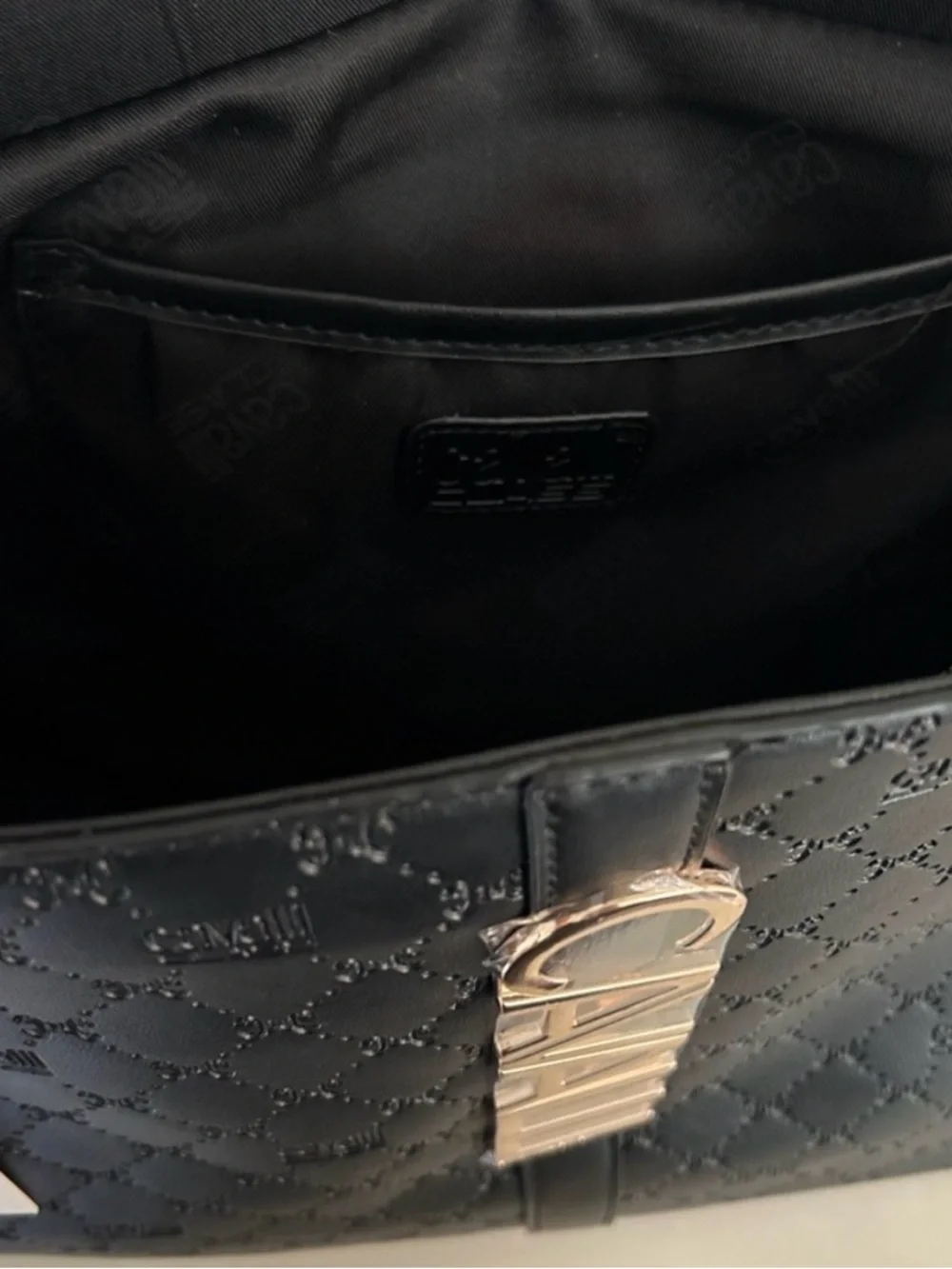 NWT Cavalli Class Sandra Shopper Tote Bag Black Deboss with Gold Hardware - Picture 5 of 13